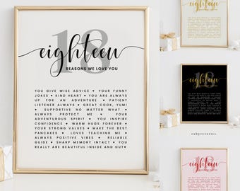 18 Things We Love About You Template, 18 Reasons We Love You Guestbook, DIY Birthday Gift, Eighteen Birthday Party Decoration Sign, BA61