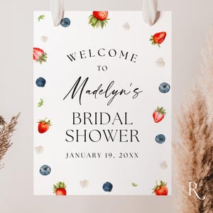 Editable Berry in Love Bridal Shower Welcome Sign, Wedding Shower Poster Sign Template, Strawberry, Blueberry, Fresh Off the Market, Fruits