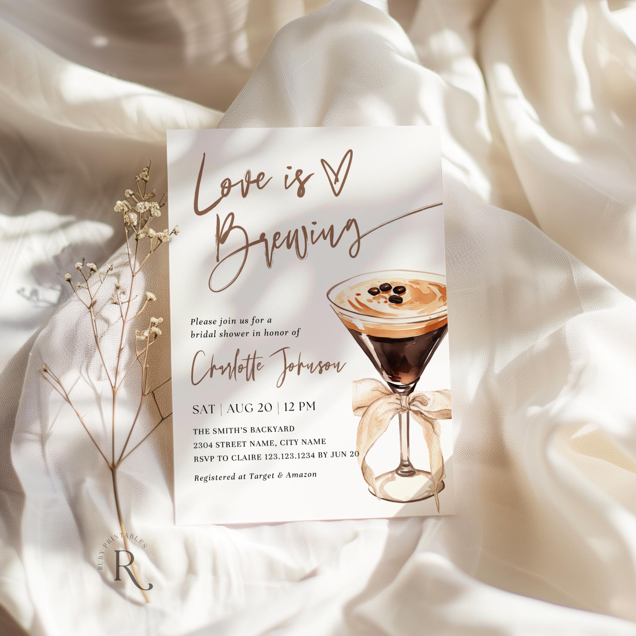 Editable Love Is Brewing Bridal Shower Invite Template, Espresso Martini, Wedding Shower Invitation, Coffee Themed, Tini Bit Closer