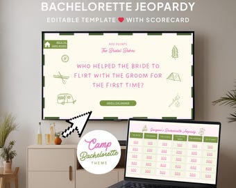 Camp Bachelorette Jeopardy Game: Editable Interactive Canva Presentation, Summer Forest Party