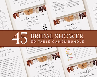 Editable Fall Bridal Shower Games Bundle, Autumn Printable Bridal Brunch Party Games Pack, Maple Leaves, Pumpkin, Modern Minimalist