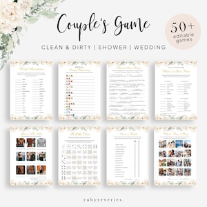 50+ Couple Shower Games, Couple Shower Editable Print Game, Joint Bridal Shower Party, Wedding Game Trivia Pack, White Classic Flower, Z23