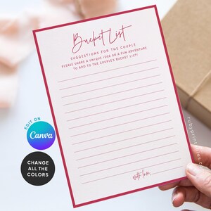 Couple&#39;s Bucket List Bridal Shower Game Template (Digital Download, 5x7&quot; Editable in Canva)