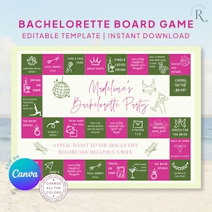 Bachelorette Party Board Game EDITABLE TEMPLATE Girls Night Games Hen Party, DIY Beach Bach Drinking Game Printable, Bridal Shower Game C22