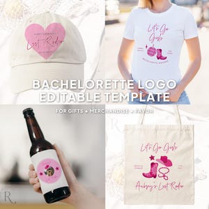Last Rodeo Bachelorette Logo BEWERKBARE SJABLOON Canva, aangepast Nashville Bachelorette Party-logo Merch Pink Disco Cowgirls vrijgezellenfeest, C34