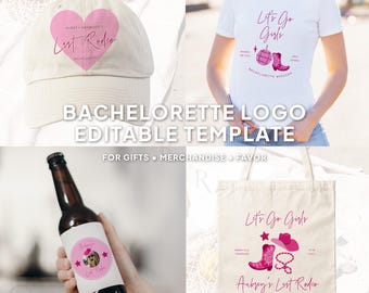 Editable Last Rodeo Bachelorette Logo: Pink Disco Cowgirls Canva Template (Digital Download)