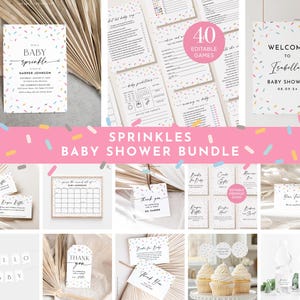 Baby Sprinkle Bundle, Invite Template, Welcome Sign, Place Card, Baby Shower Games, Signs, Decor, Sprinkles, Modern Minimalist