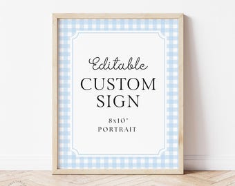 Editable 8x10 Blue Gingham Sign (Canva Template, Digital Download)