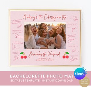 Photo Mat Bachelorette Gift EDITABLE TEMPLATE Bachelorette Trip Weekend Keepsake, Bridal Gift from Bridesmaid, DIY Hens Gift, Cherry Top C26