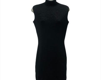 Vtg Versace Jeans Couture Turtleneck Black Sleeveless Mini Dress - Size S