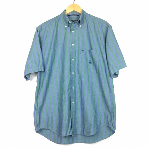 Vtg Nautica Vertical Striped Button Down Shirt Siz