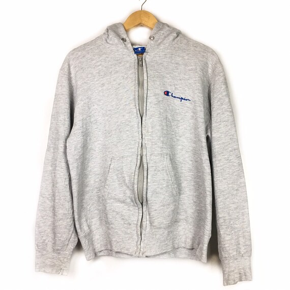 Vtg 90's Champion Zip Up Hoodie Grey Sweatshirt Si