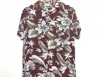 Seavan Aloha Japan Hawaiian Floral Tropical Rayon Aloha Camp Shirt 100% Rayon Size M