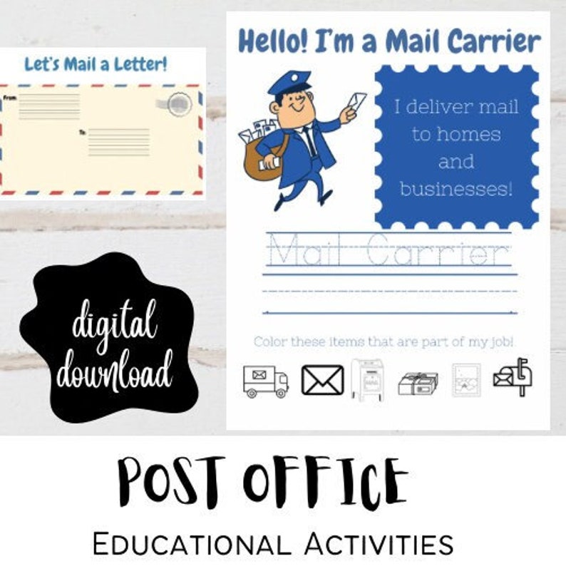Printable Post Office/mail Carrier Educational Worksheet Etsy