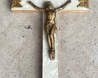 4 pcs antique metal Reliquary miniature statue 0ur lady with rosewood art deco cross crucifix