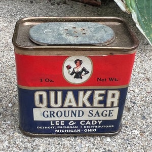 Vintage 1940’s Quaker Ground Sage Lee & Cady 1 OZ Spice Tin Detroit MI LM0924C20