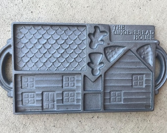 Vintage Cast Iron John Wright The Gingerbread House 2 Sided Baking Mold Pan 1985 L0425