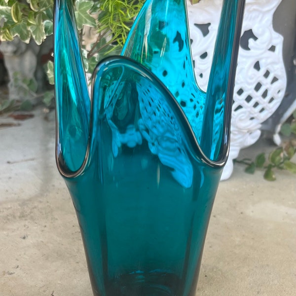 Vintage Viking Glass Epic Bluenique 10 1/4” Split Vase L0923C100
