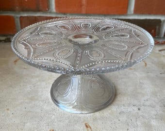 Medallón antiguo victoriano EAPG Heisey con cadena, soporte para plato de pastel de vidrio transparente de 9 1/4" L0426