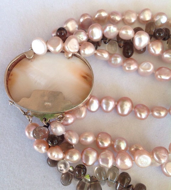 Vintage Four Strand Pink Freshwater Pearl And Smo… - image 4