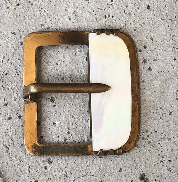 Old Antique 1920's Brass & Mother Of Pearl Square 