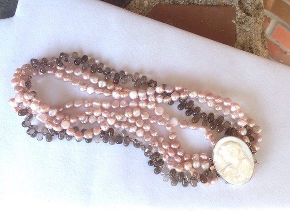 Vintage Four Strand Pink Freshwater Pearl And Smo… - image 3