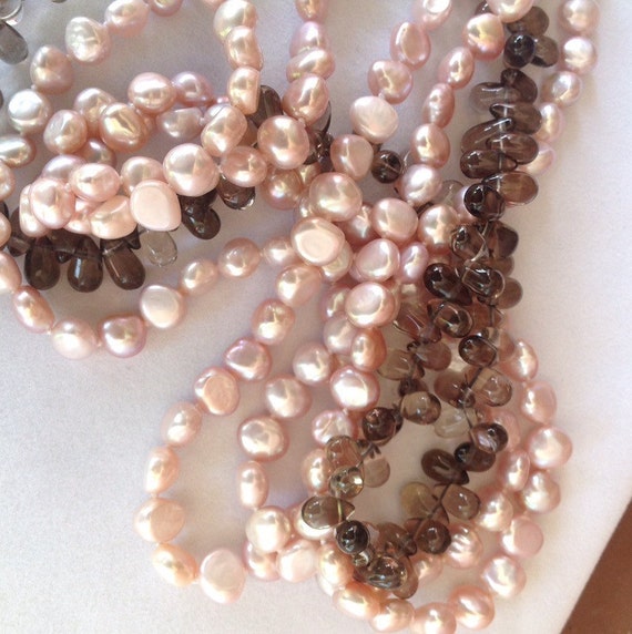 Vintage Four Strand Pink Freshwater Pearl And Smo… - image 2