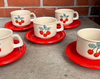 Lot Of 5 Vintage MCM Mid-Century Modern SIC Ceramiche Italy Orange Tree Cups & Saucers L0225C25