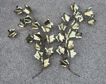 Pair Of Vintage MCM Mid-Century Modern Brass & Copper Maple Leaves Tree Branches Wall Hangings HOMCO L0625