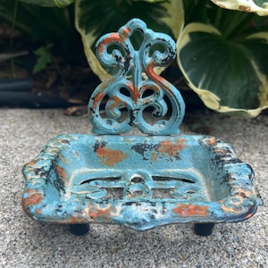 Vintage Style Victorian Farmhouse Faux Rusty Verdigris Cast Iron Soap Holder L0725