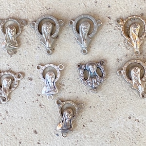 Lot Of 9 Old Vintage Sacred Heart Virgin Mary Jesus Silver-Tone Rosary Connectors 915/566C22