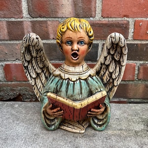 Vintage MCM Mid-Century Modern 10" Chalk Chalkware Plaster Choir Angel L0425