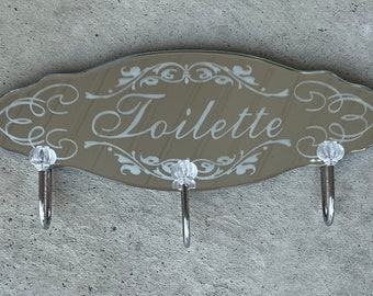 Vintage Style French Toilette Frosted Mirror Three Hooks Wall Hanging L0424C28