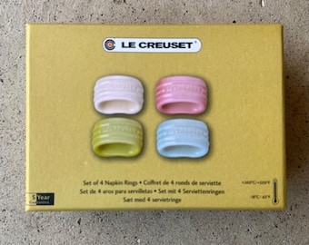 Set Of 4 Retired Limited Edition Le Creuset Sorbet Collection Stoneware Napkin Rings MIB L0626