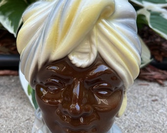 Vintage MCM Mid-Century Modern Royal Copley China Blackamoor African Prince Head Vase Wall Pocket L0724D20