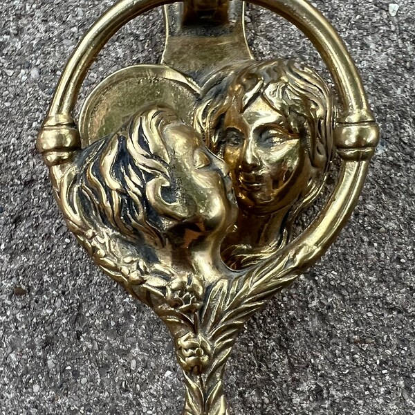 Vintage Cast Brass Sarsaparilla Deco Designs Mother & Child Door Knocker Doorknocker L0822C35