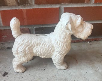 Vintage Hubley Style Cast Iron White Sealyham Terrier Bank L0525