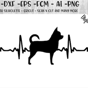 Chihuahua EKG SVG - png - dxf - eps - fcm - ai - Cut file - Silhouette - Cricut - Dog Lover Heartbeat - Chihuahua Heartbeat