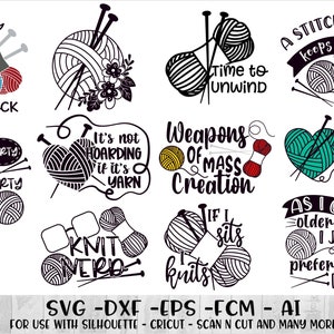 Knitting Bundle SVG - dxf - png - Fcm - Eps - Ai - Cut file - Silhouette - Cut File - Cricut - Yarn SVG - Knitter