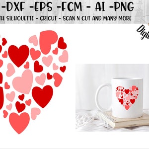 Valentine SVG - png - fcm - eps - dxf - ai Cut File - Silhouette - Cricut - Scan n Cut - Heart Design - Hearts in Heart SVG