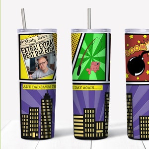 Comic Style Best Dad Ever Skinny Tumbler Design PNG