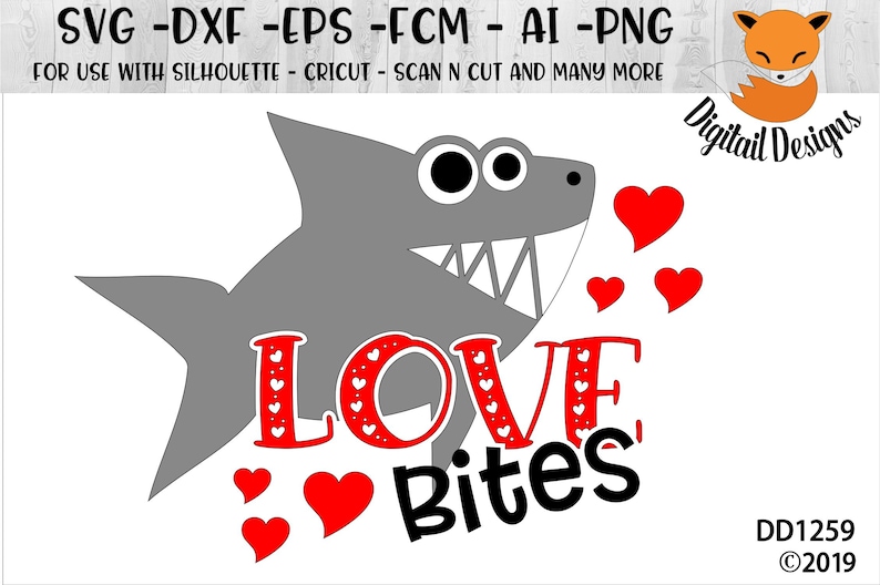 Shark Valentine SVG png fcm eps dxf ai Cut File Etsy