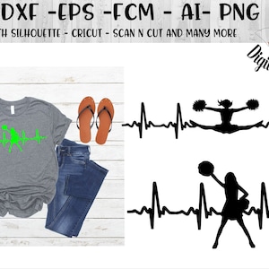 Cheer EKG SVG - png - fcm - eps - dxf - ai - Cut File - Silhouette - Cricut - Cheer Heartbeat - Cheerleader SVG - Cheer svg