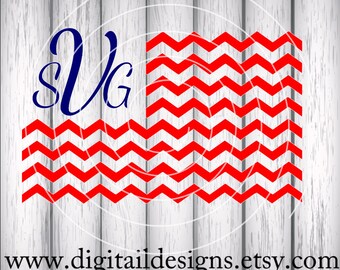 Chevron Monogram Flag SVG - png - eps - dxf - ai - fcm -Patriotic SVG - Silhouette - Cricut - Scan N Cut - Flag SVG - Monogram Frame