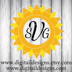 Sunflower Monogram Frame SVG - Sunflower SVG - dxf - png - eps - fcm - ai - Sunflower Cut File - Silhouette File - Cricut File