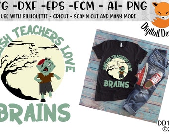 Nauczyciele języka angielskiego kochają mózgi Zombie Halloween SVG - Dxf - Png - Eps - Fcm - Ai - Halloween SVG - Projekt koszulki na Halloween - Zombie SVG
