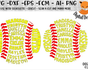 Your Custom Softball Names Word Art SVG - png - fcm - eps - dxf - ai Cut File - Silhouette - Cricut - Scan n Cut - Coach Gift SVG