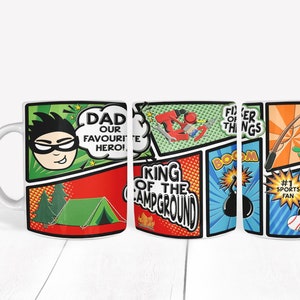 Comic Style Best Dad Ever 15 Unzen Kaffeetasse Sublimation Design PNG Cricut Mug Wrap