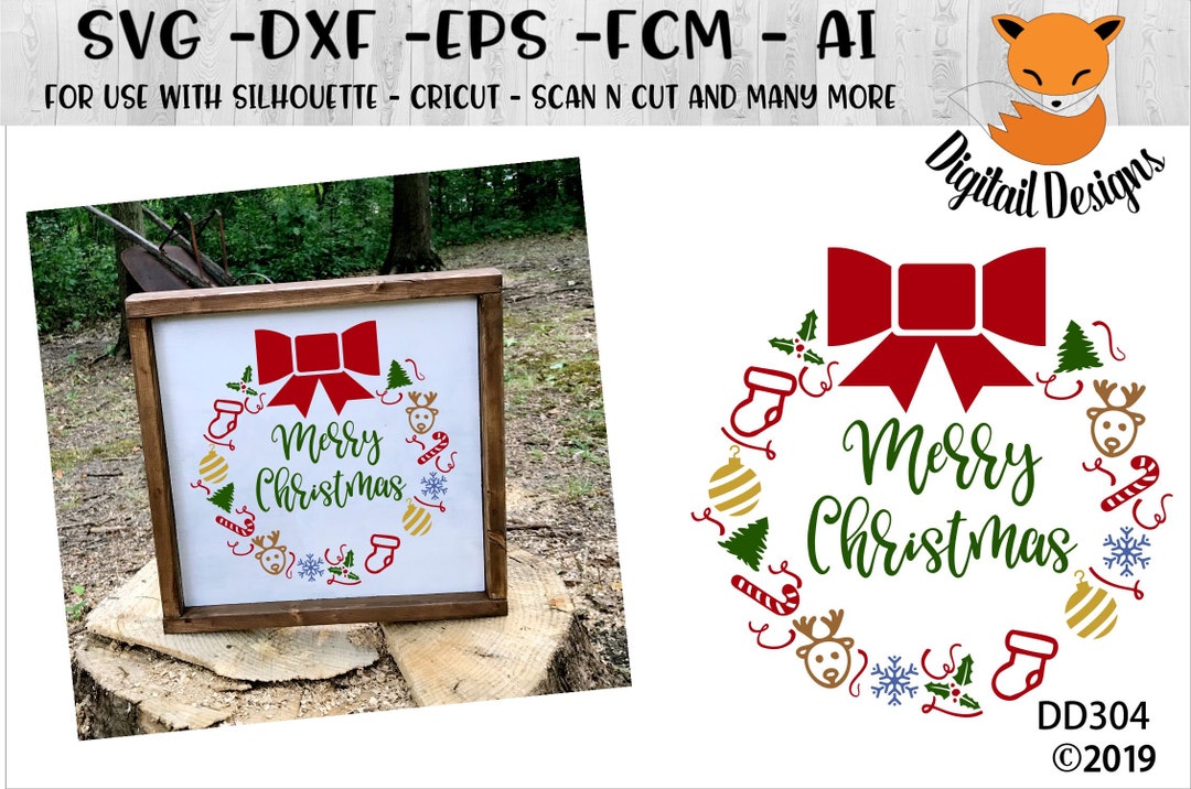 Merry Christmas Wreath SVG - Png - Fcm - Eps - Dxf - Ai - Cut File ...
