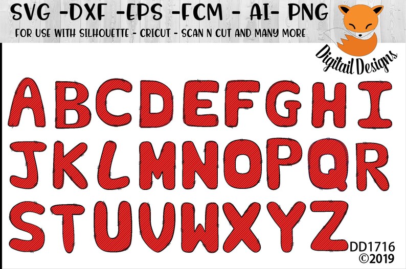 Instant Download Alphabet PNG Sublimation Letters Christmas Doodle Alphabet Letters Sublimation PNG Red Stripe Letters PNG